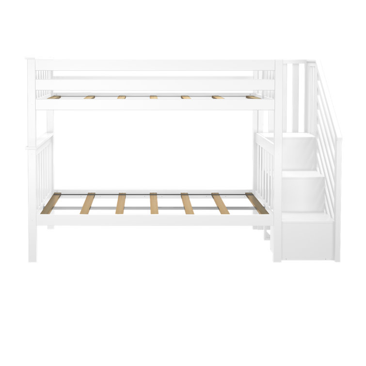 White Twin Over Twin Bunk Bed with Storage Stairs