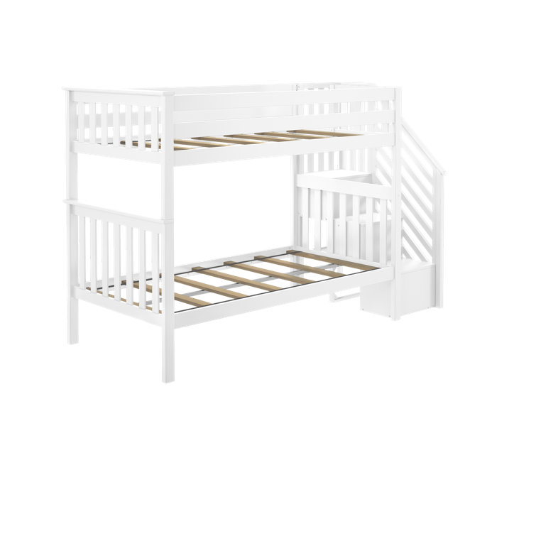 White Twin Over Twin Bunk Bed with Storage Stairs