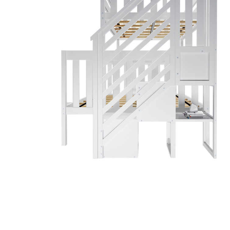 White Twin Over Twin Bunk Bed with Storage Stairs