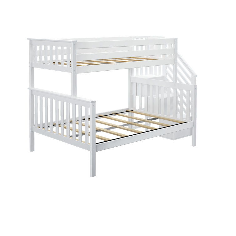 White Twin Over Twin Bunk Bed with Storage Stairs
