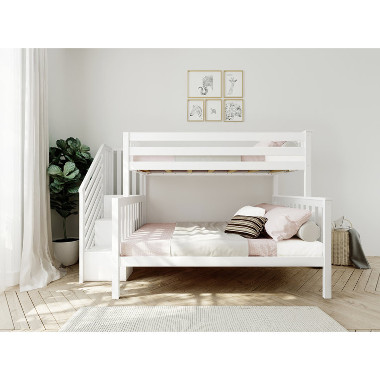 White Twin Over Twin Bunk Bed with Storage Stairs
