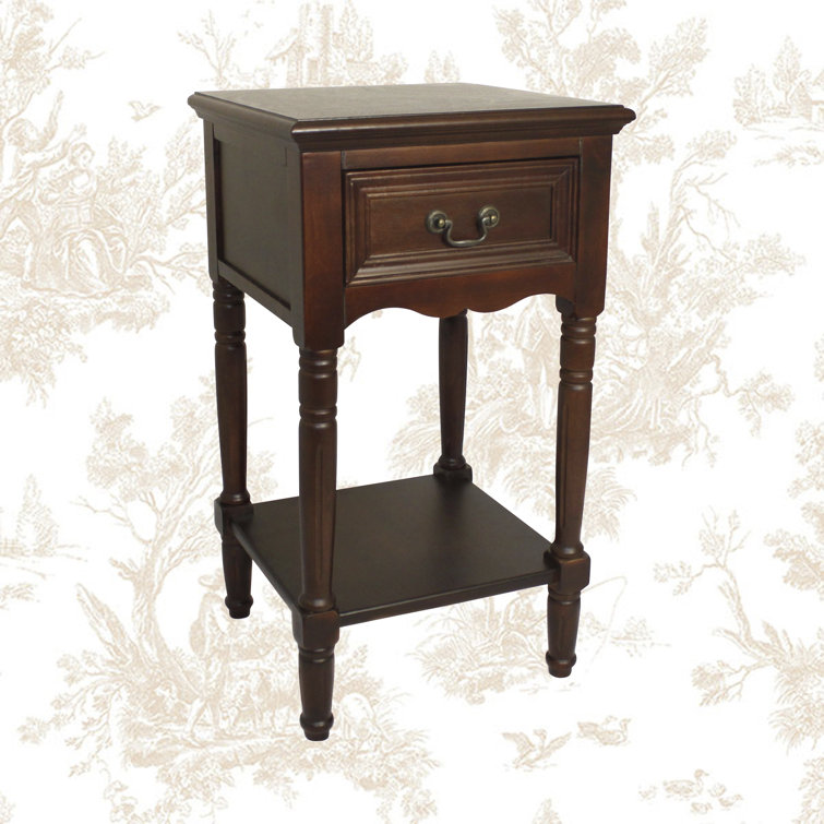 Antiqued Dark Brown Solid Wood Nightstand with 1 Drawer