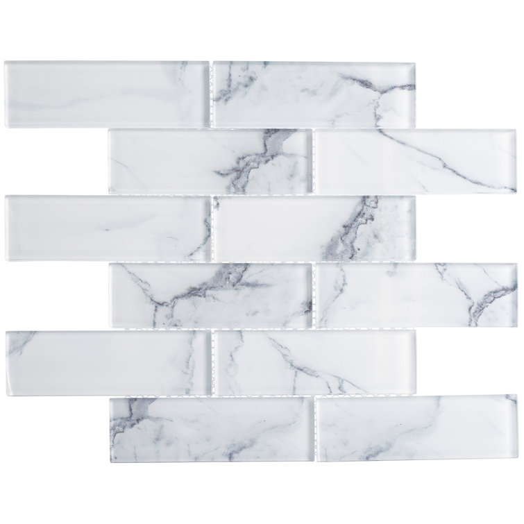 Sumner 2" x 6" Glossy Marble Look Glass Mosaic Tile