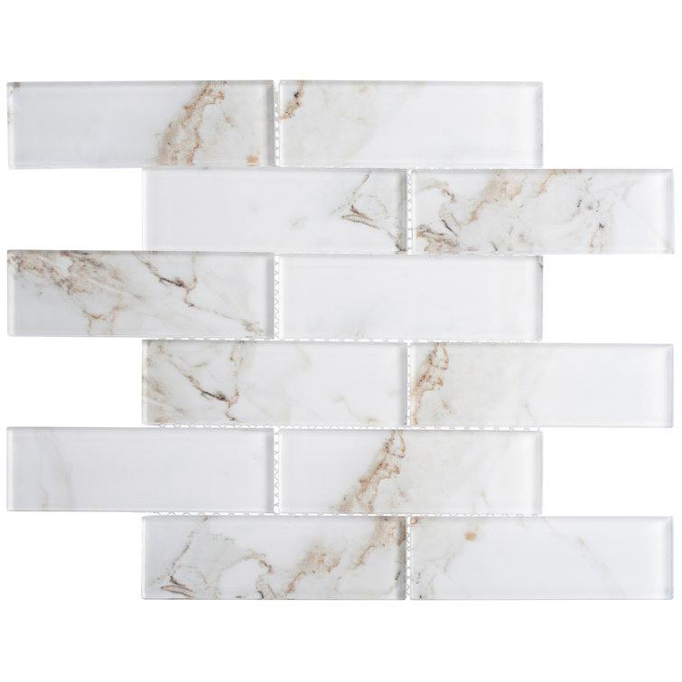 Sumner 2" x 6" Glossy Marble Look Glass Mosaic Tile