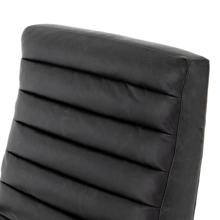 Black Leather Contemporary Conference Chair with Oak Arms