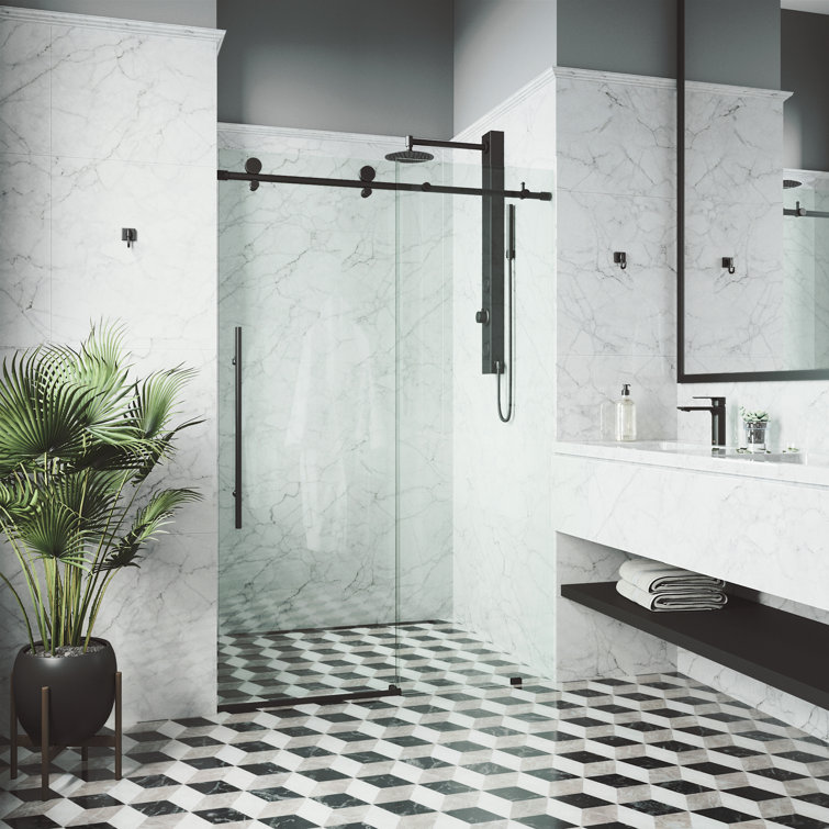 Elan E-Class 64" Matte Black Frameless Sliding Shower Door