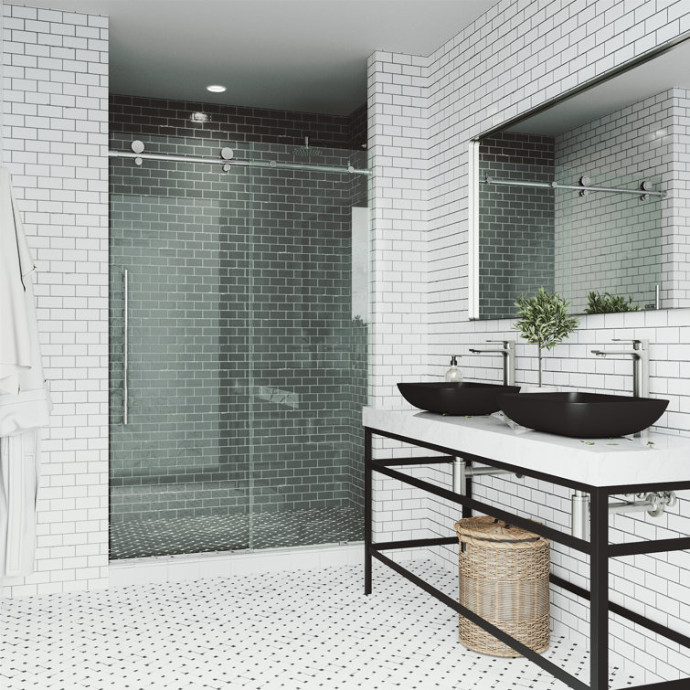 Elan E-Class Frameless Chrome Sliding Shower Door with Clear Glass