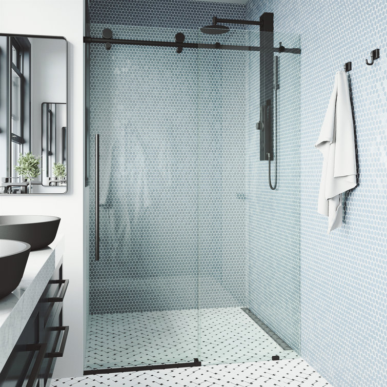 Elan E-Class 68" Wide Matte Black Frameless Sliding Shower Door with Clear Glass
