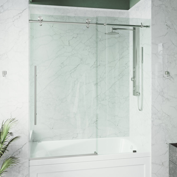 Elan E-Class Frameless Sliding Tub Door with Clear Glass and Stainless Steel Finish