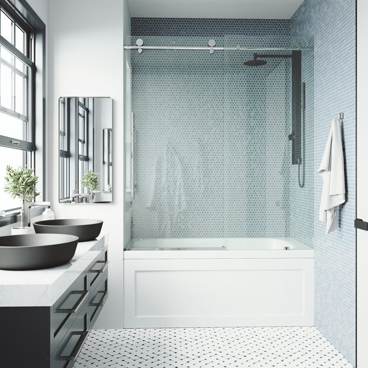 Elan E-Class Chrome Frameless Sliding Tub Door with Clear Glass