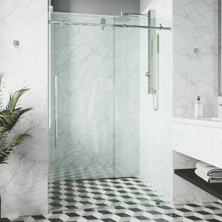 Elan E-Class Frameless Chrome Sliding Shower Door with Clear Glass
