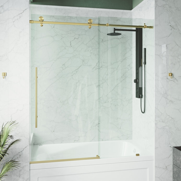 Elan E-Class 56-60" Matte Gold Frameless Sliding Tub Door with Clear Glass