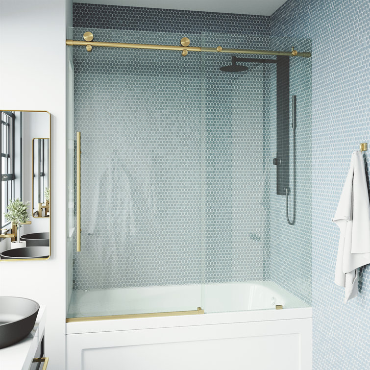 Elan E-Class 56-60" Matte Gold Frameless Sliding Tub Door with Clear Glass