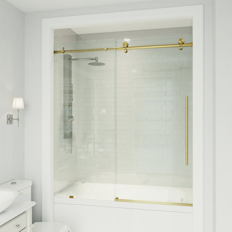 Elan E-Class 56-60" Matte Gold Frameless Sliding Tub Door with Clear Glass