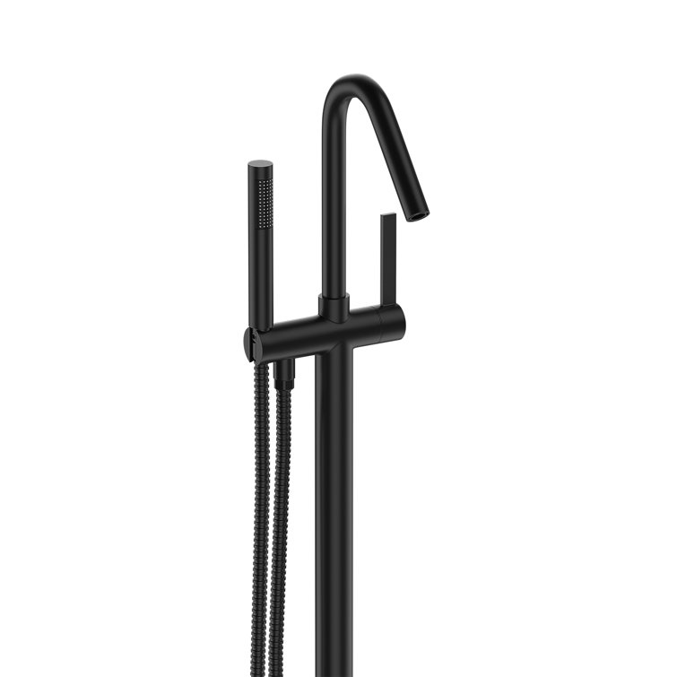 Matte Black Stainless Steel Freestanding Tub Filler with Hand Shower