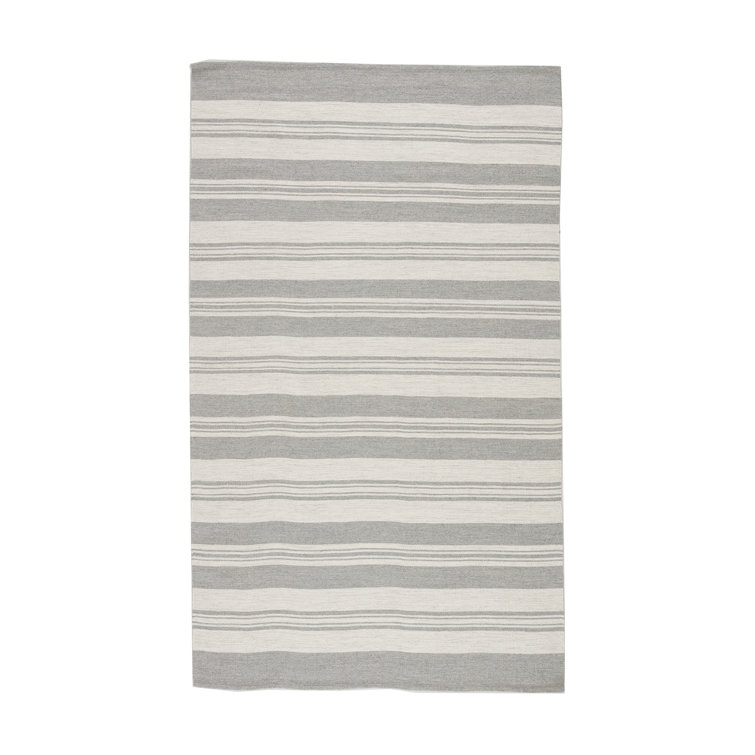 Handmade Ivory and Gray Striped Synthetic Area Rug, 5' x 8'