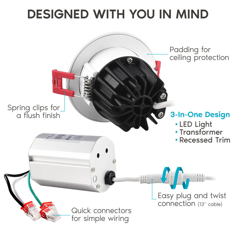 Bright White 2'' Dimmable LED Recessed Lighting Kit for Indoor/Outdoor