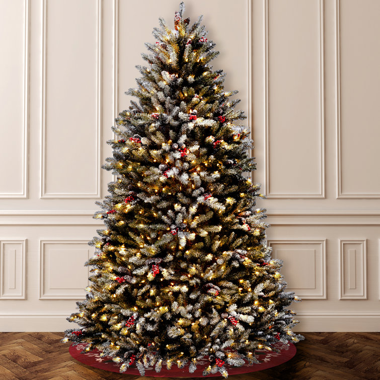 Frosted Dunhill Fir 7' White Lighted Outdoor Christmas Tree with Berries & Cones