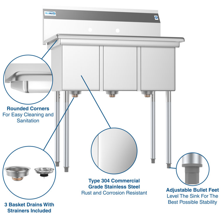 36'' Stainless Steel Triple Bowl Commercial Kitchen Sink