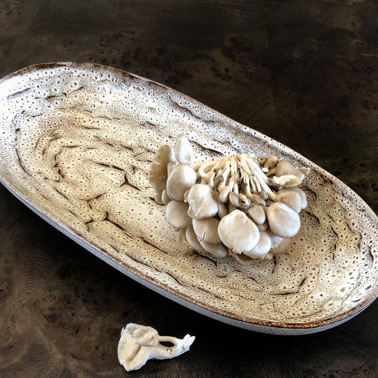 Rustic Cream and Brown Ceramic Oval Platter