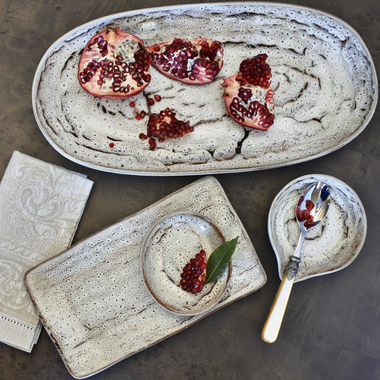 Rustic Cream and Brown Ceramic Oval Platter