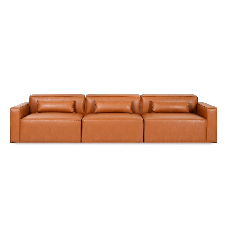 Cognac Vegan Appleskin Leather Mix Modular 2-Piece Sofa