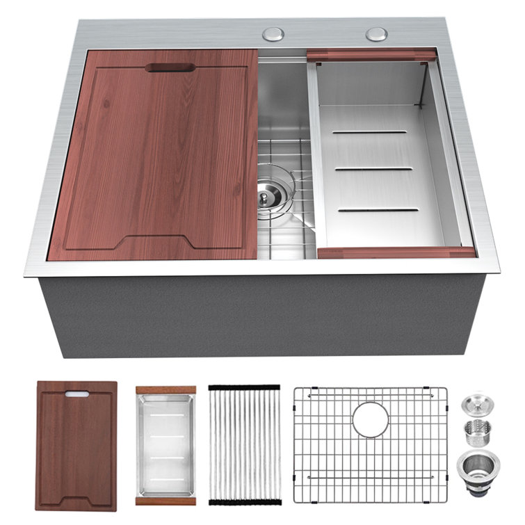 25" Stainless Steel Drop-In Workstation Kitchen Sink with Accessories