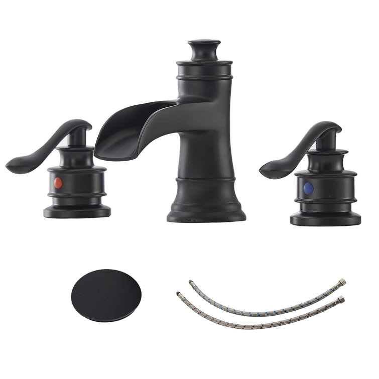 Matte Black 8-Inch Widespread Waterfall Bathroom Faucet