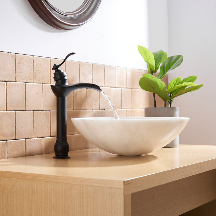 Matte Black Tall Vessel Sink Faucet with Waterfall Spout and Drain Assembly