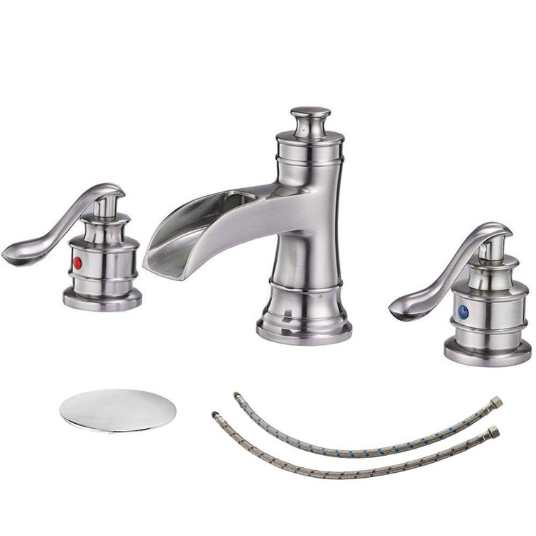 Brushed Nickel Waterfall Single-Handle Bathroom Faucet with Drain Assembly