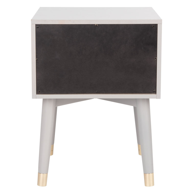 Retro Grey and Gold 2-Drawer 26" Nightstand with Metallic Accents