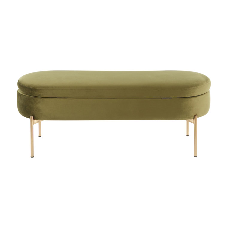 Chloe 48" Green Velvet Gold Metal Contemporary Storage Bench