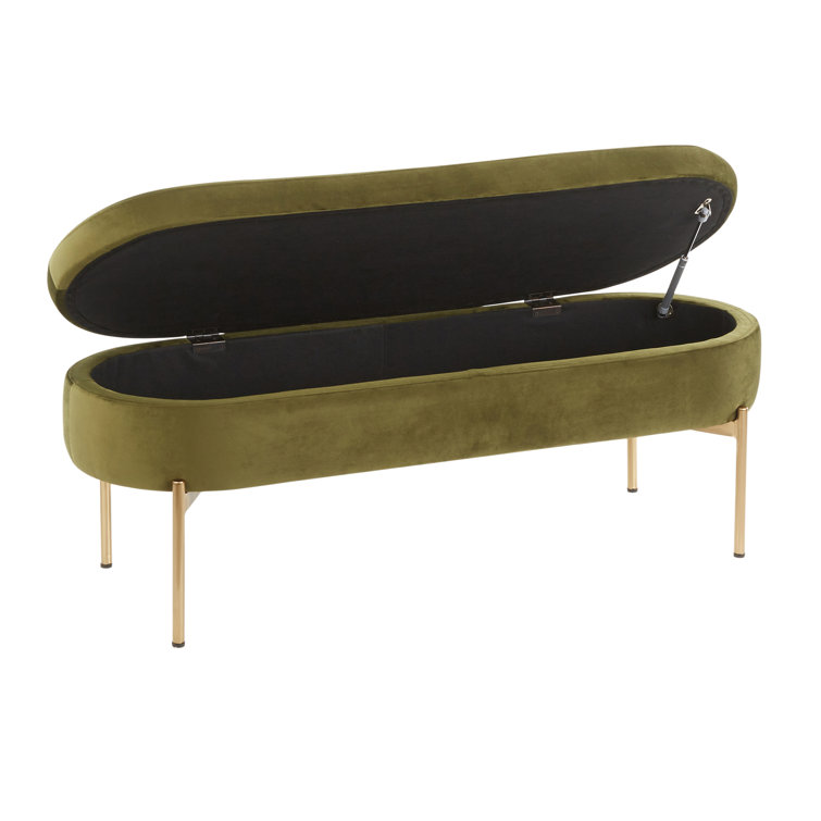 Chloe 48" Green Velvet Gold Metal Contemporary Storage Bench