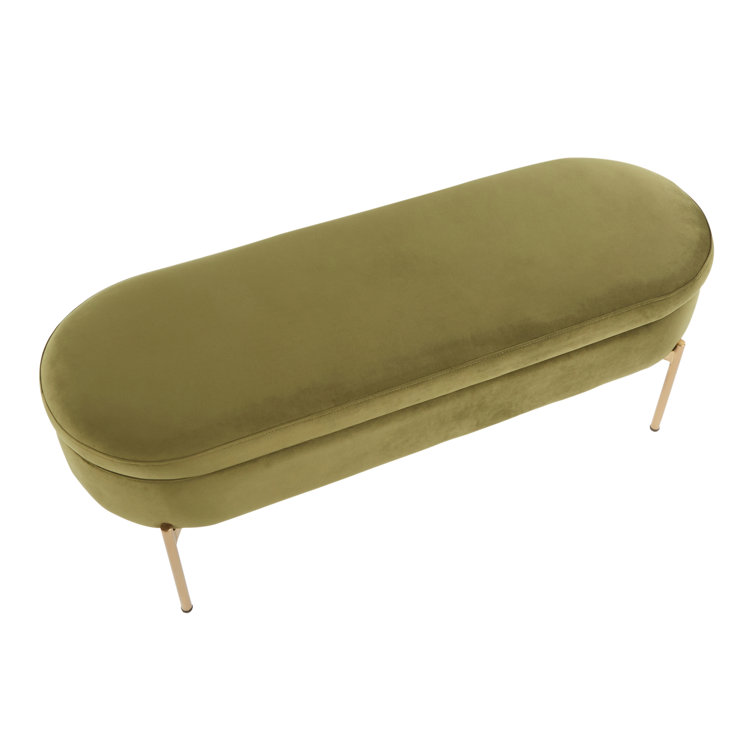 Chloe 48" Green Velvet Gold Metal Contemporary Storage Bench
