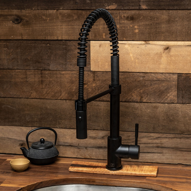 Matte Black Brass Kitchen Faucet with Pull-out Spray
