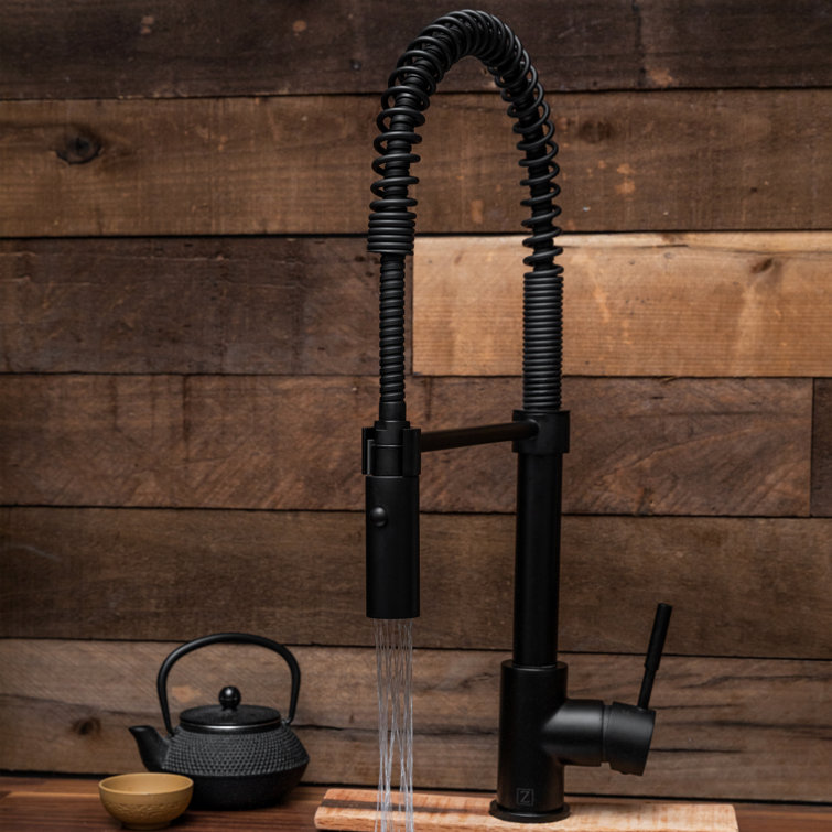 Matte Black Brass Kitchen Faucet with Pull-out Spray