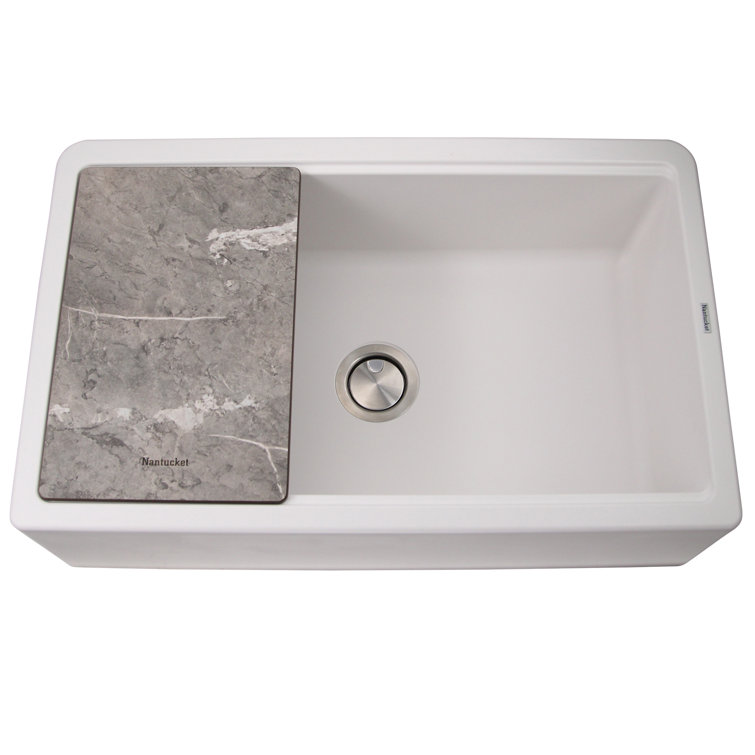 Plymouth White Granite Farmhouse Single Bowl Kitchen Sink