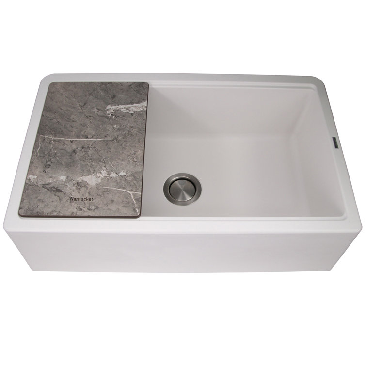 Plymouth White Granite Farmhouse Single Bowl Kitchen Sink