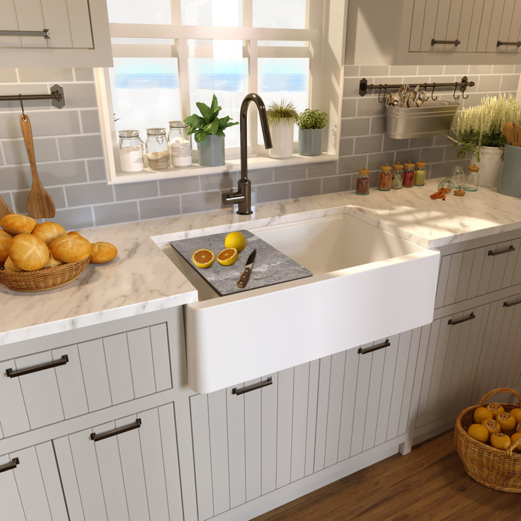 Plymouth White Granite Farmhouse Single Bowl Kitchen Sink