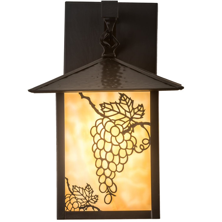 Craftsman Brown 1-Light Outdoor Wall Lantern with Beige Glass