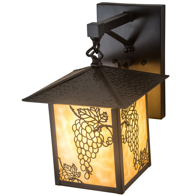 Craftsman Brown 1-Light Outdoor Wall Lantern with Beige Glass