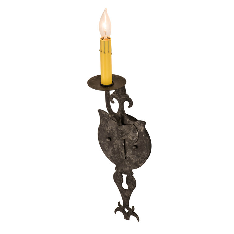 Medieval Grey and Black Glass Fabric 1-Light Wall Sconce
