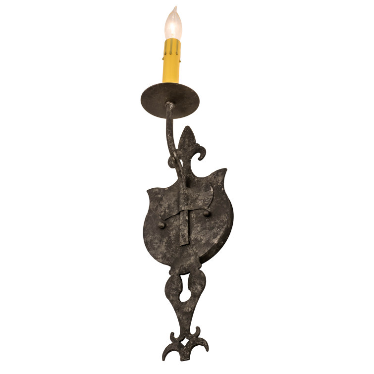 Medieval Grey and Black Glass Fabric 1-Light Wall Sconce
