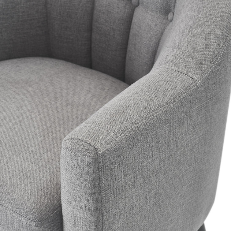 Gray Velvet Barrel Accent Chair with Wood Legs