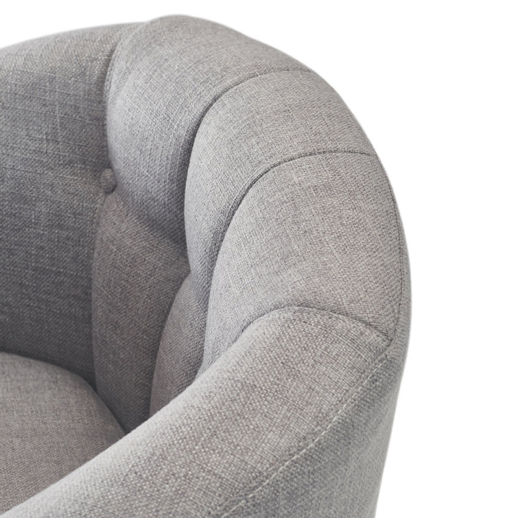 Gray Velvet Barrel Accent Chair with Wood Legs