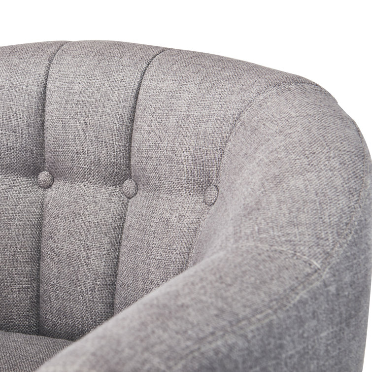 Gray Velvet Barrel Accent Chair with Wood Legs
