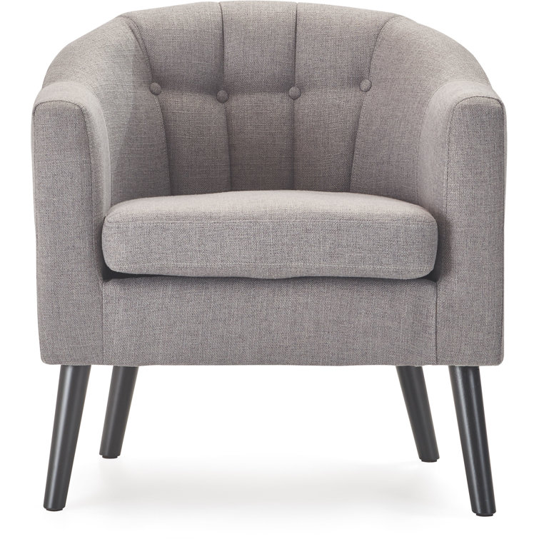 Gray Velvet Barrel Accent Chair with Wood Legs
