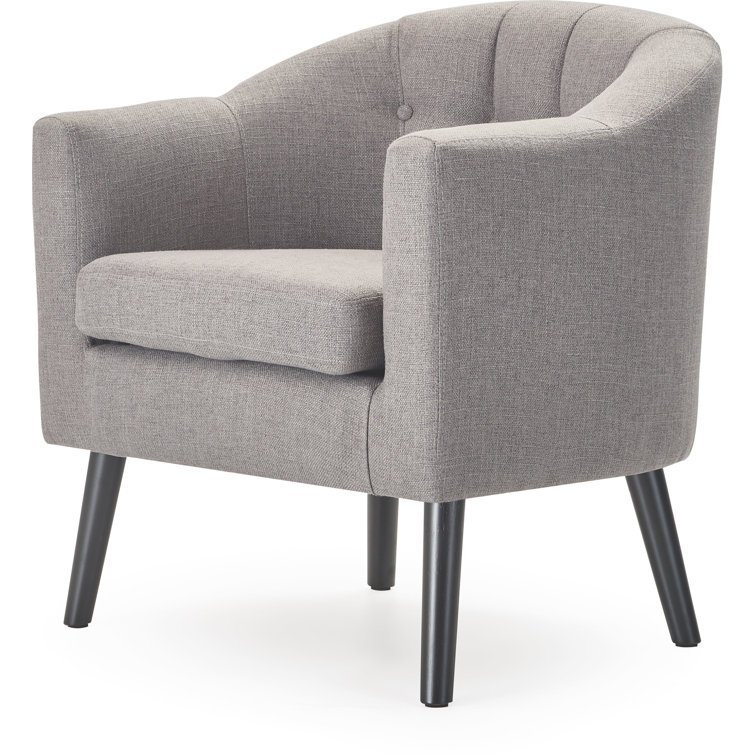 Gray Velvet Barrel Accent Chair with Wood Legs