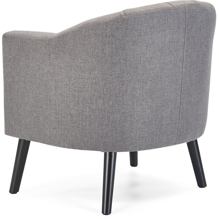 Gray Velvet Barrel Accent Chair with Wood Legs