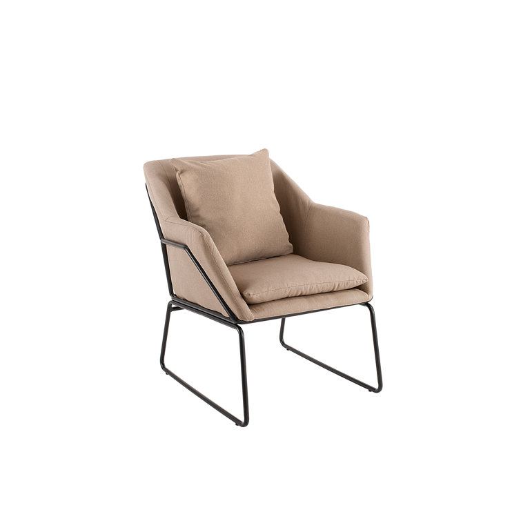 French Taupe Metal Frame Armchair with Flared Arms